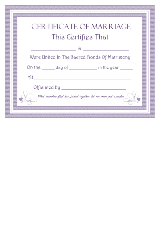 Keepsake Marriage Certificate Template Printable pdf