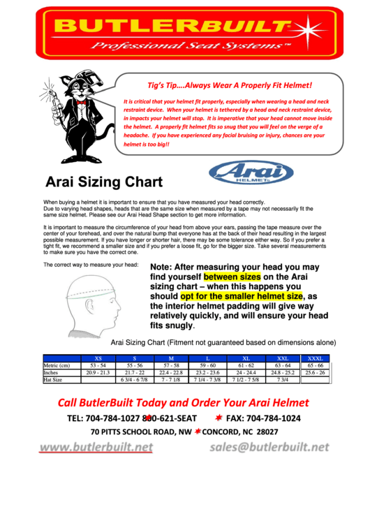 Arai Helmet Sizing Chart Printable pdf