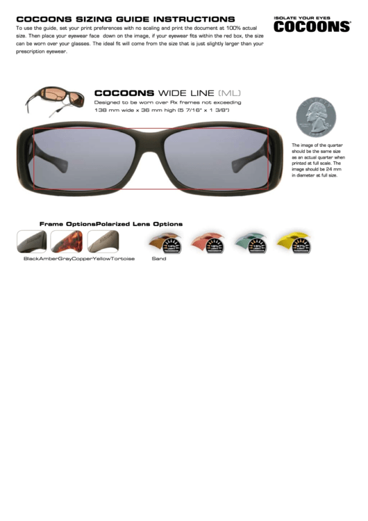 Cocoons Eyewear Sizing Guide Instructions