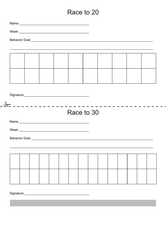 Race To 20 Student Behavior Log Printable pdf