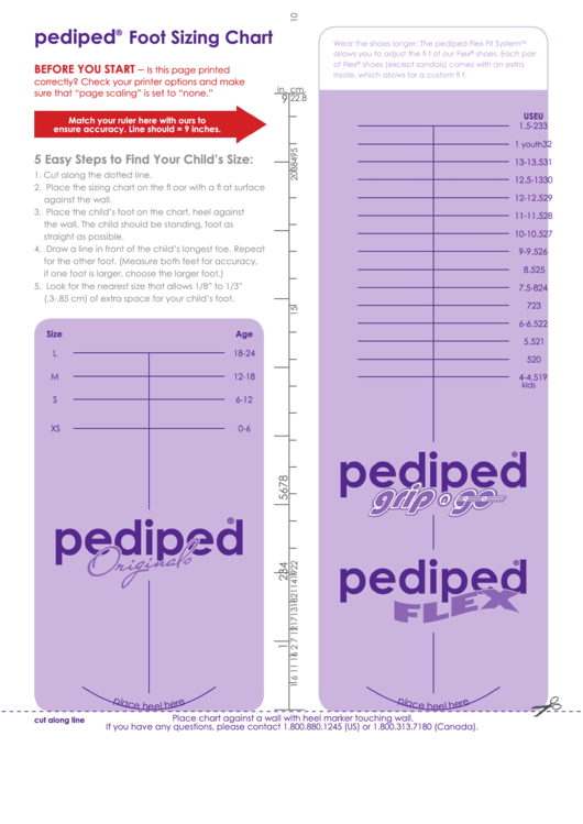 pedipeds size chart
