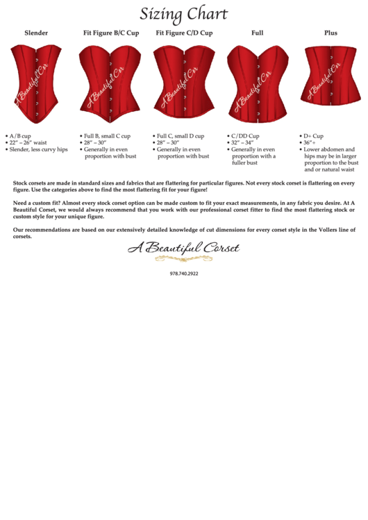 A Beautiful Corset Lingerie Size Chart Printable pdf