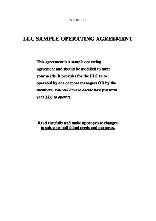 Form Sc-00llc-1 - Llc Operating Agreement Printable pdf