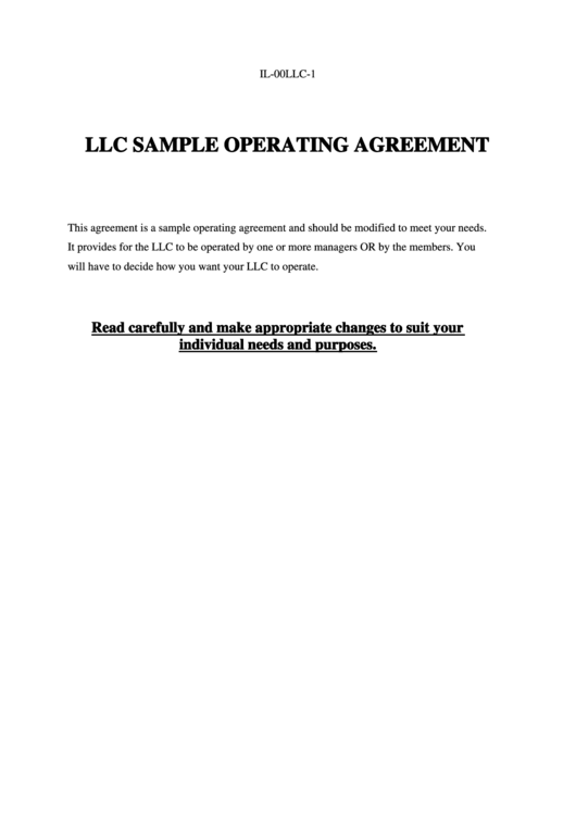Form Il-00llc-1 - Llc Operating Agreement Printable pdf