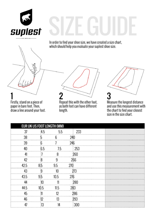 Suplest Feet Size Guide Printable pdf