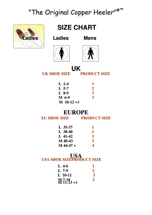 The Original Copper Heeler Shoe Size Chart Printable pdf