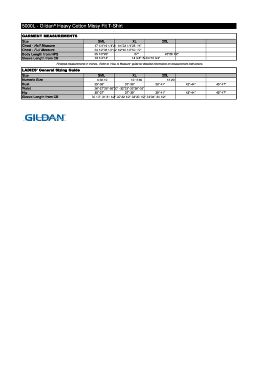 5000l Gildan Heavy Cotton Missy Fit T-Shirt Size Chart Printable pdf