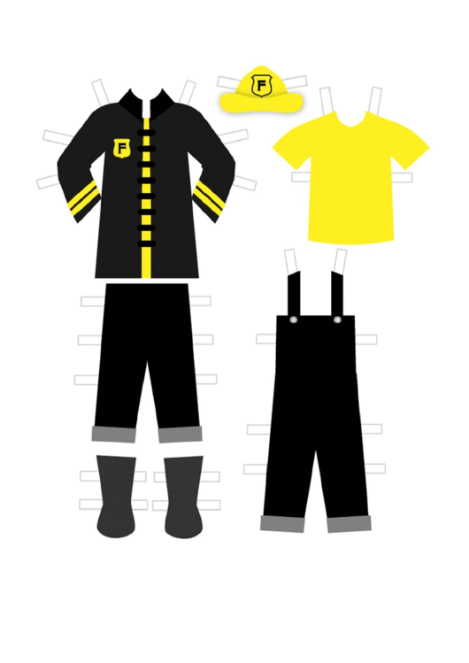 Fireman Paper Doll Black Outfits Printable pdf