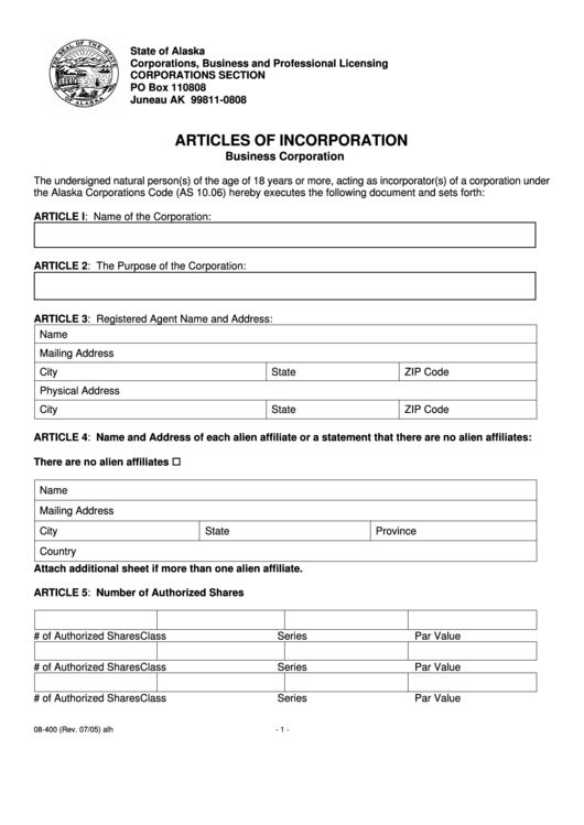 Fillable Articles Of Incorporation Printable pdf