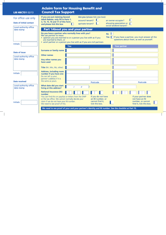 A Claim Form For Housing Benefit