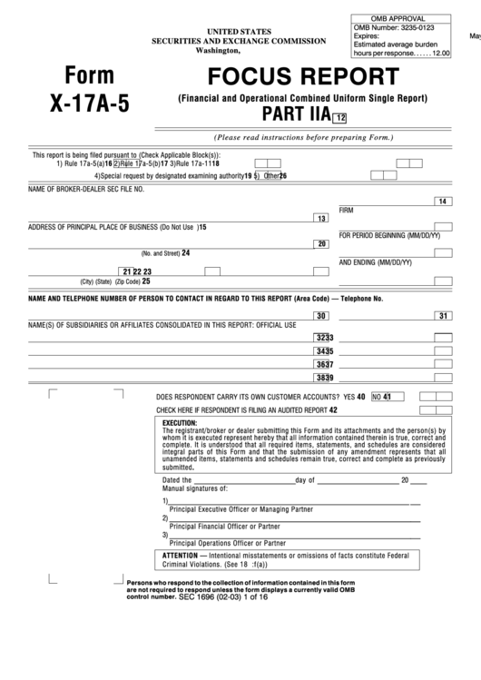 Fillable X-17a-5 Part Ii A Printable pdf