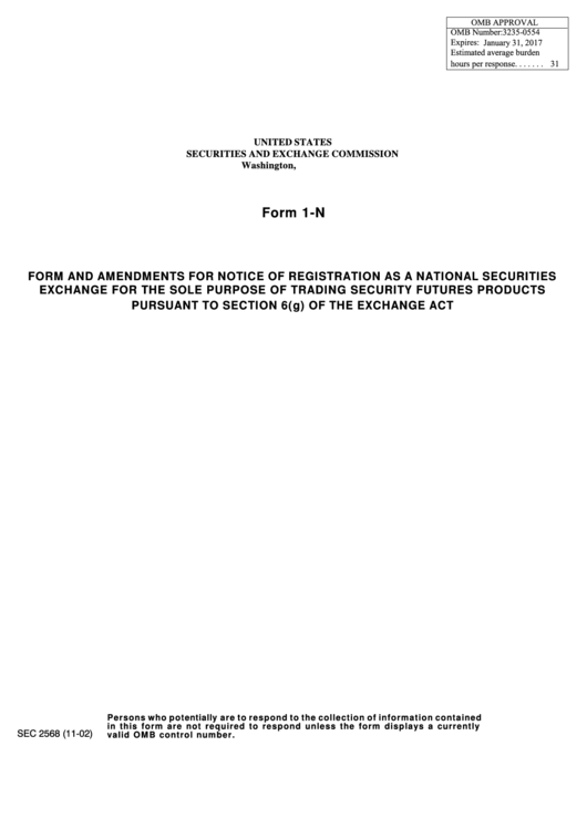 Sec Form 1-N - Form And Amendments For Notice Of Registration As A National Securities Printable pdf
