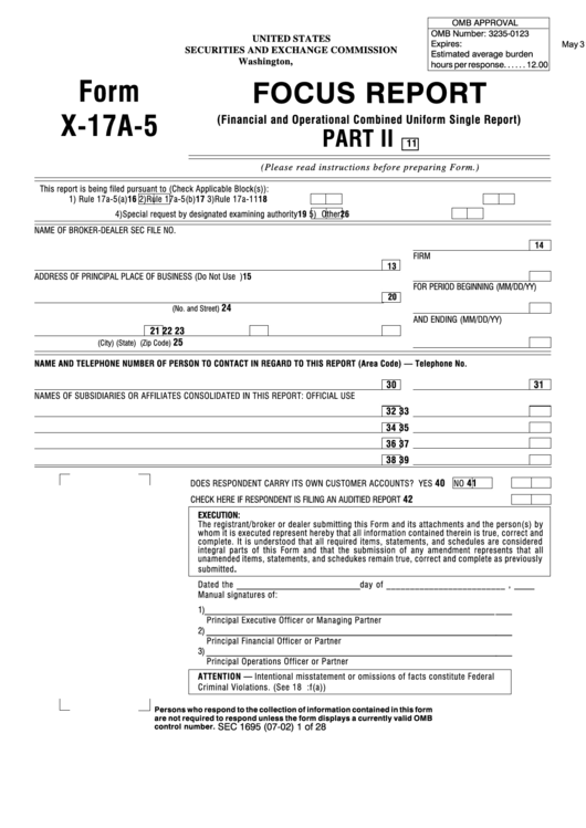 Focus Report Sec Form X 17a 5 Printable pdf