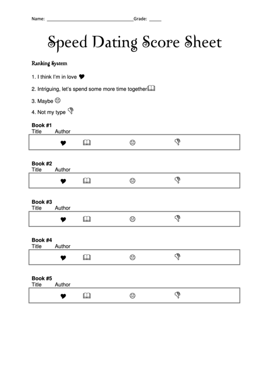 Speed Dating Score Sheet Printable pdf