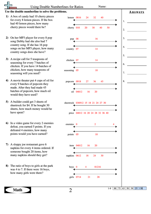 Using Double Numberlines For Ratios Worksheet Printable pdf