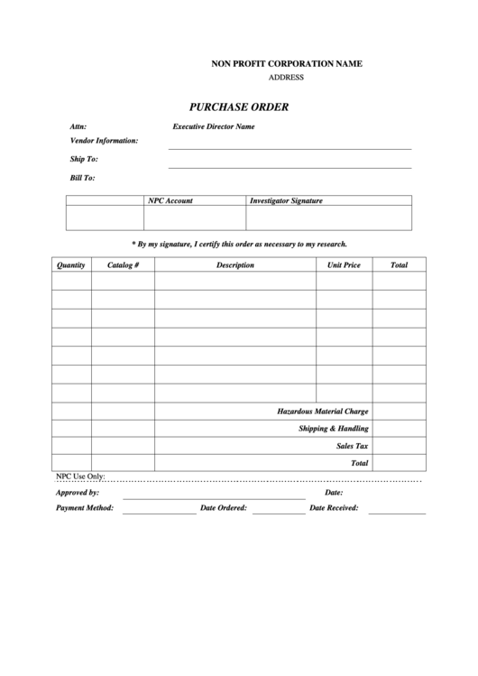 Purchase Order Printable pdf