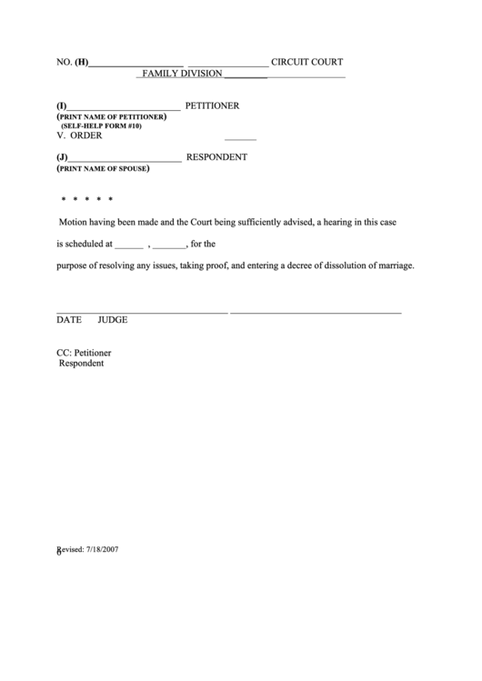 Order Form - Circuit Court, Family Division