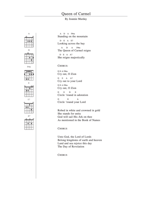 Queen Of Carmel Guitar Chord Chart Printable pdf