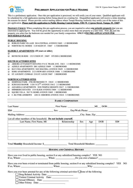 Preliminary Application For Housing Assistance Printable pdf