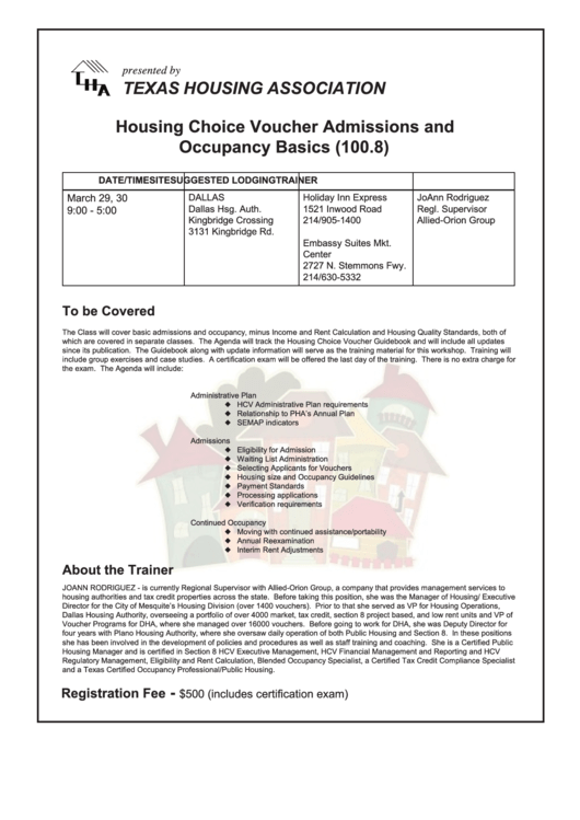 Housing Choice Voucher Admissions And Occupancy Basics Printable pdf