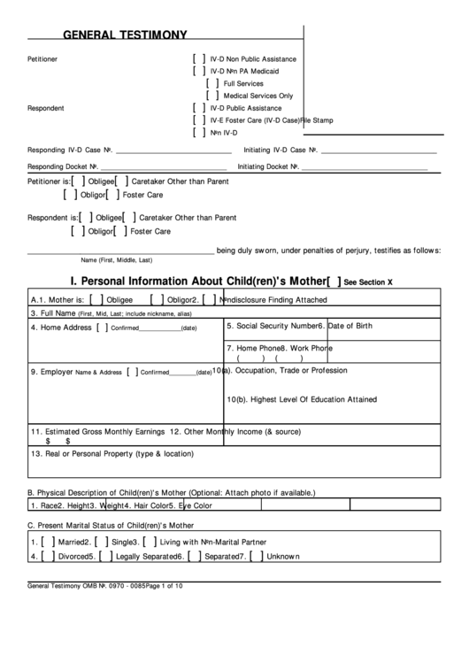 General Testimony Printable pdf