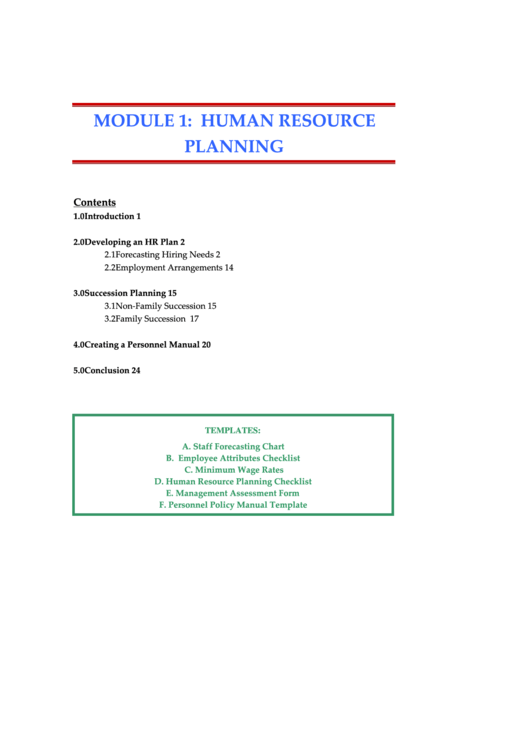 Human Resource Planning Templates Printable pdf