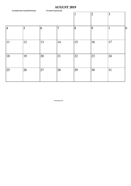 2019 August Calendar Template Printable pdf