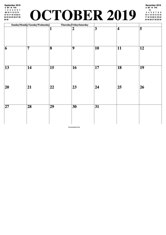 October 2019 Calendar Template Printable pdf