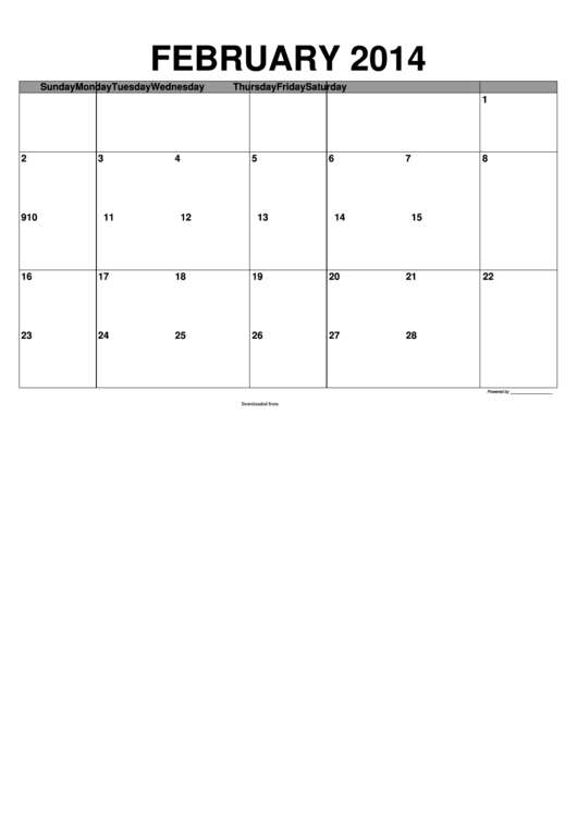 2014 February Calendar Template Printable pdf