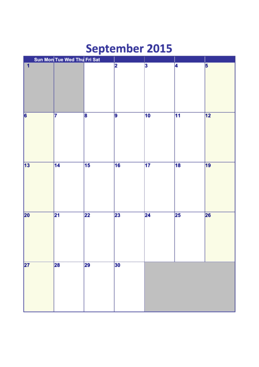 Calendar Template - September 2015 Printable pdf