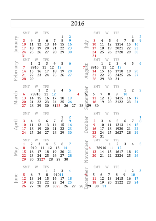 2016 Calendar Template Printable pdf