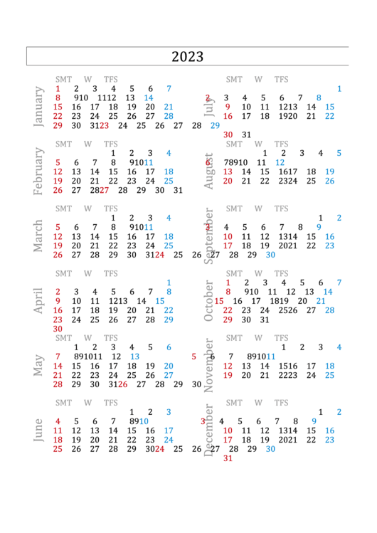 2023 Yearly Calendar Template