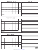 January-march 3 Month 2014 Calendar Template