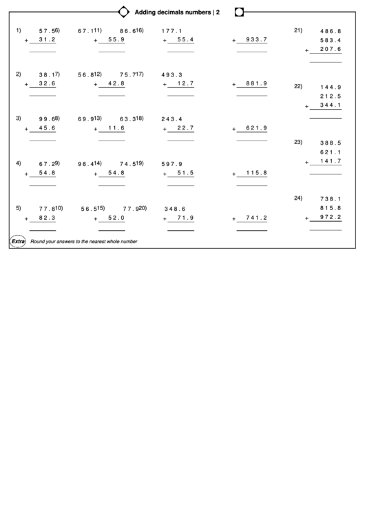 Adding Decimals Numbers Worksheet Printable pdf