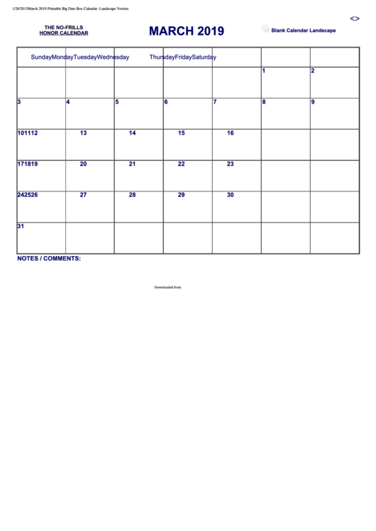 March 2019 Calendar Template Printable pdf