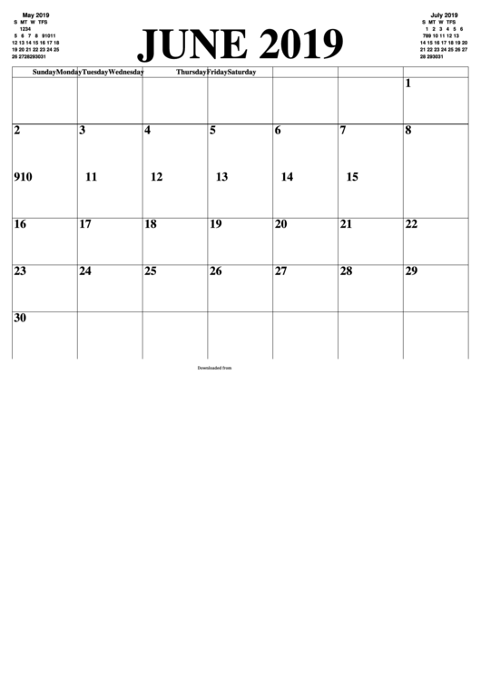 June 2019 Calendar Template Printable pdf