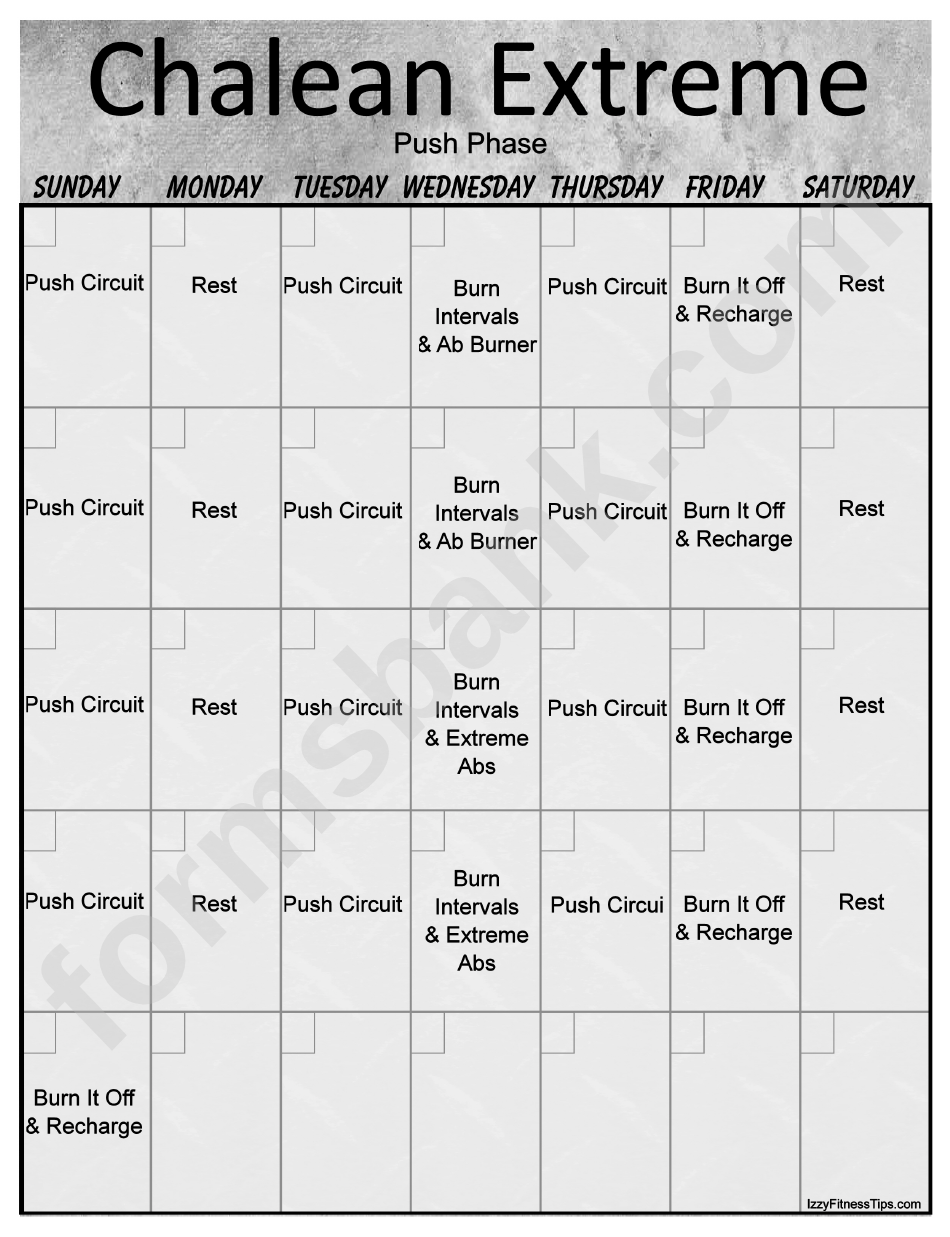 Chalean Extreme Workout Schedule Push Phase