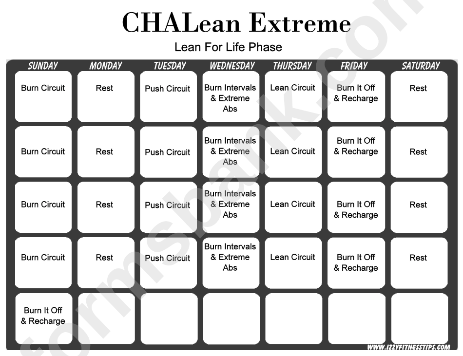 Chalean Extreme Workout Schedule Lean For Life Phase