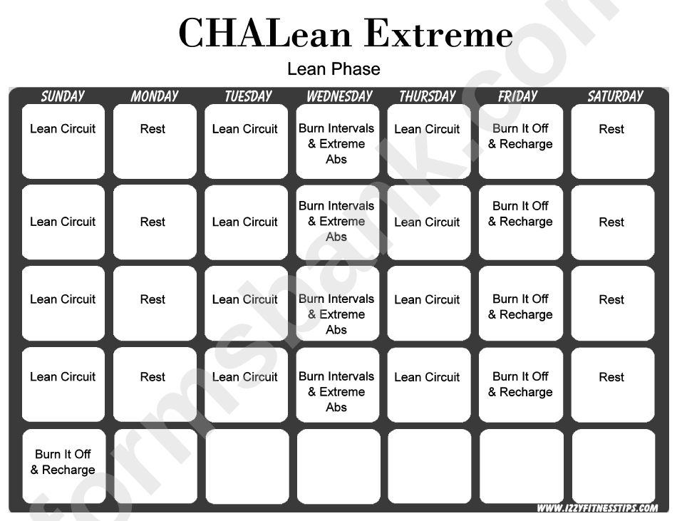 Chalean Extreme Workout Schedule Lean Phase