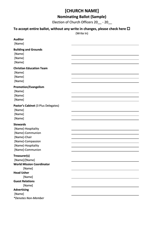 Church Nominating Ballot Printable pdf