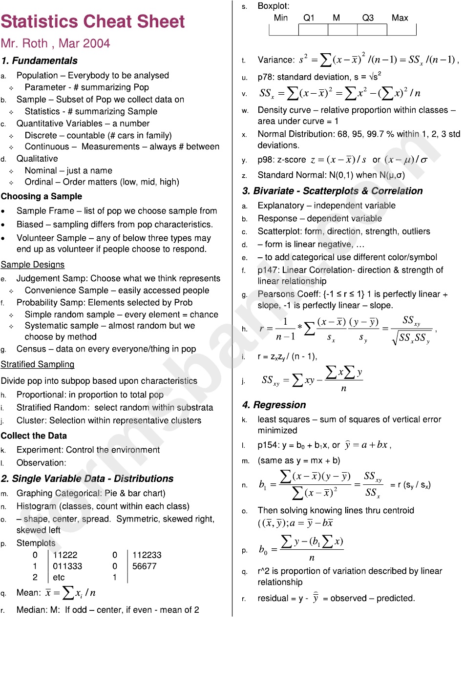 Statistics Cheat Sheet