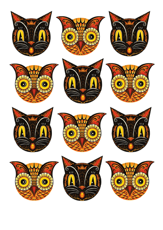 Multicolor Halloween Cats And Owls Templates
