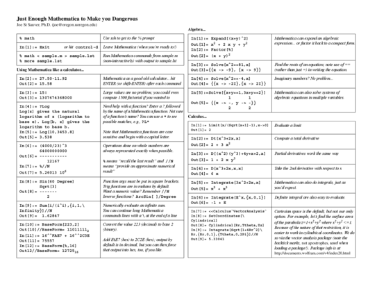 "Mathematica" Cheat Sheet Printable pdf