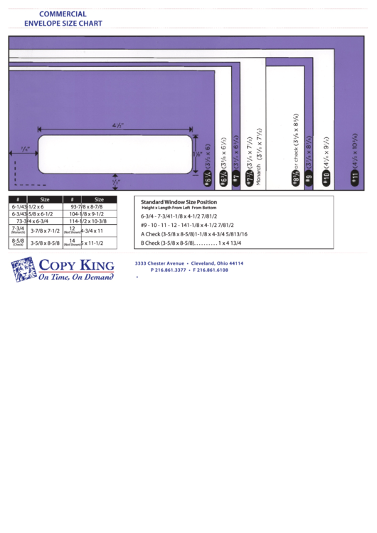 Commercial Envelope Size Chart Printable pdf