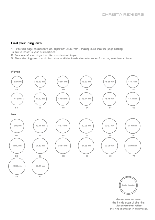 Christa Reniers Ring Size Chart printable pdf download