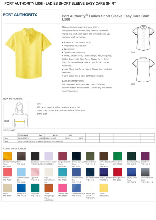 Port Authority Ladies Short Sleeve Easy Care Shirt Size Chart Printable pdf