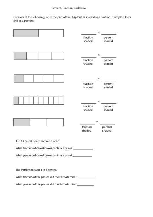 Percent Fraction And Ratio Worksheet Printable pdf