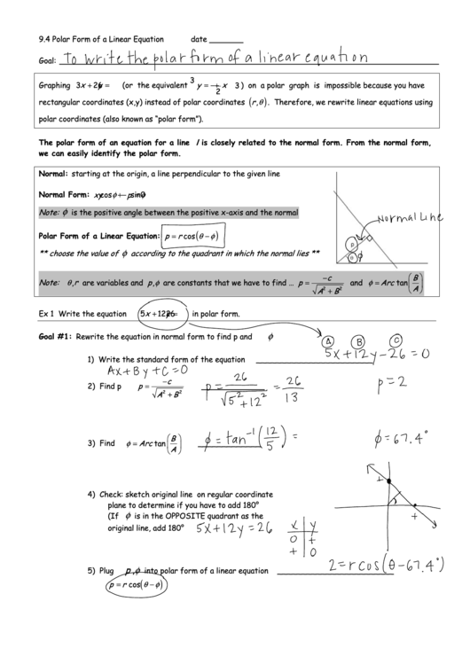 9 4 Polar Form Of A Linear Equation Printable pdf
