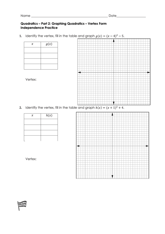 Quadratics Vertex Form Printable pdf