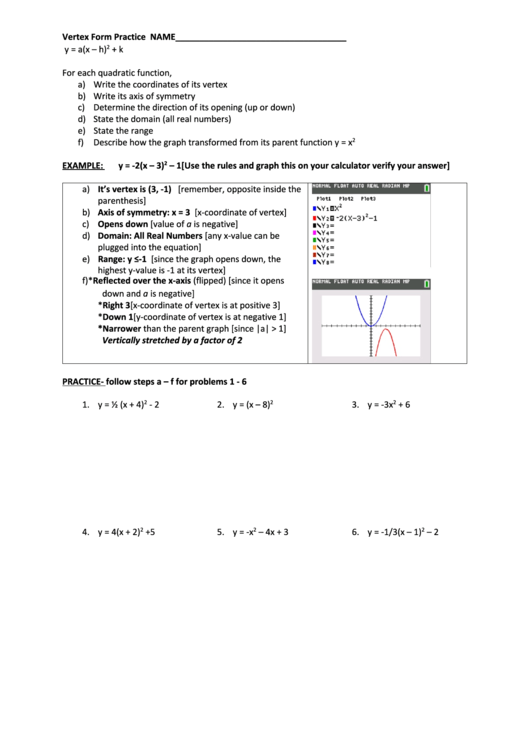 Vertex Form Practice Printable Pdf Download